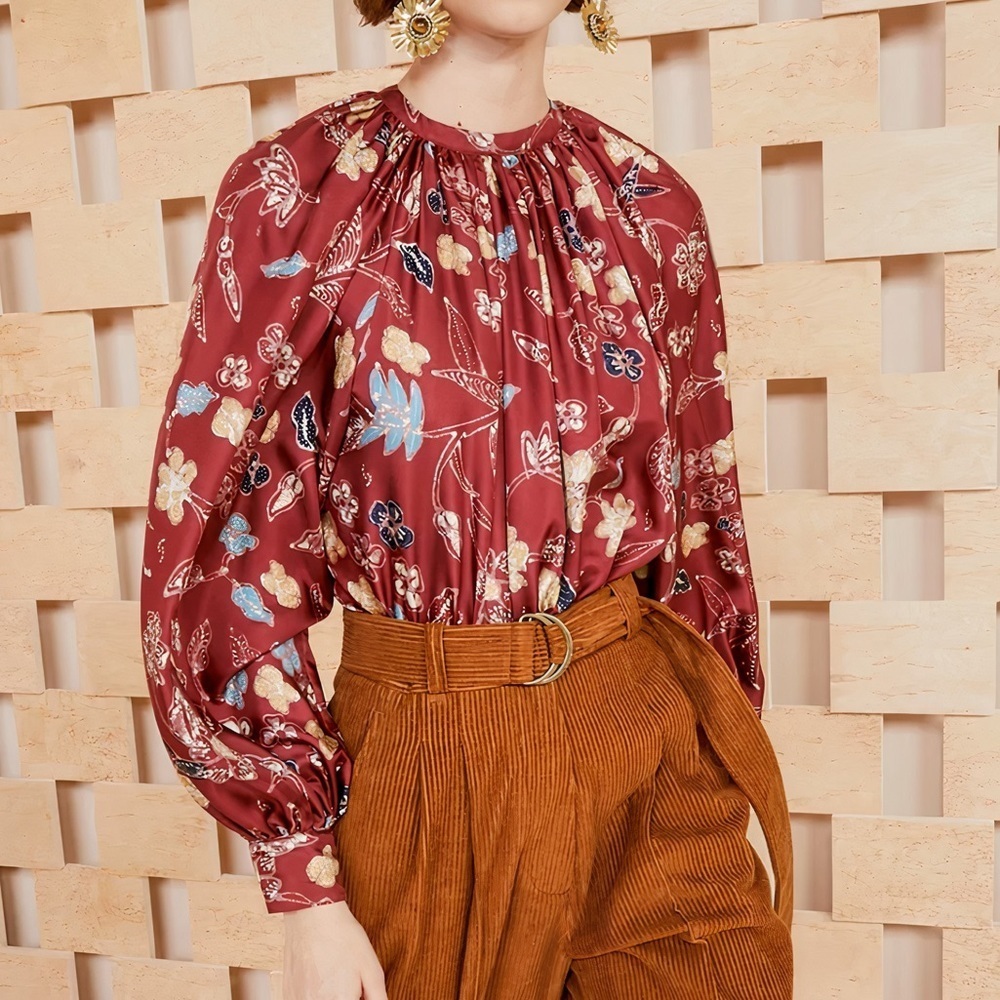 Ulla Johnson Silk Floral Long-Sleeve Marisol Blouse